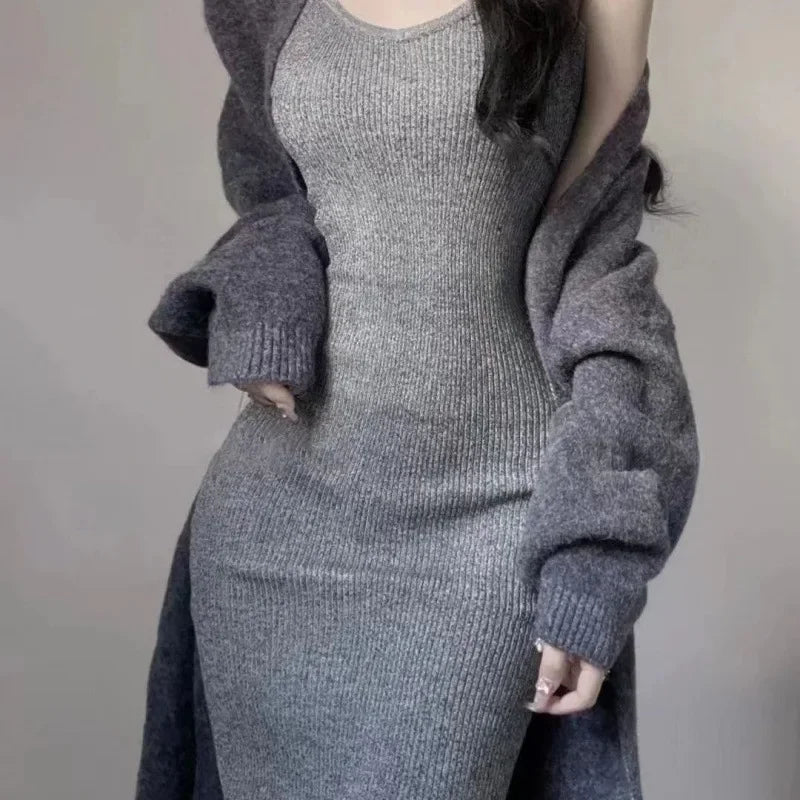 Zweiteiler Strickset Damen – Sexy Strickkleid mit Cardigan
